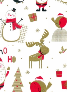 Kerstpapier Coated north pole red & black & gold 70cm x 200meter