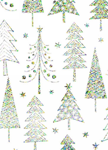 Kerstpapier Holographic cedar trees white 70cm x 200meter