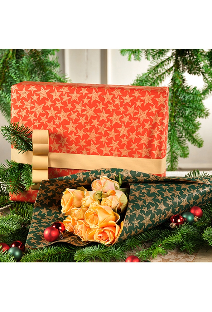 Kadopapier Kraft Groen Stars 70cm x 25meter FSC® OP IS OP