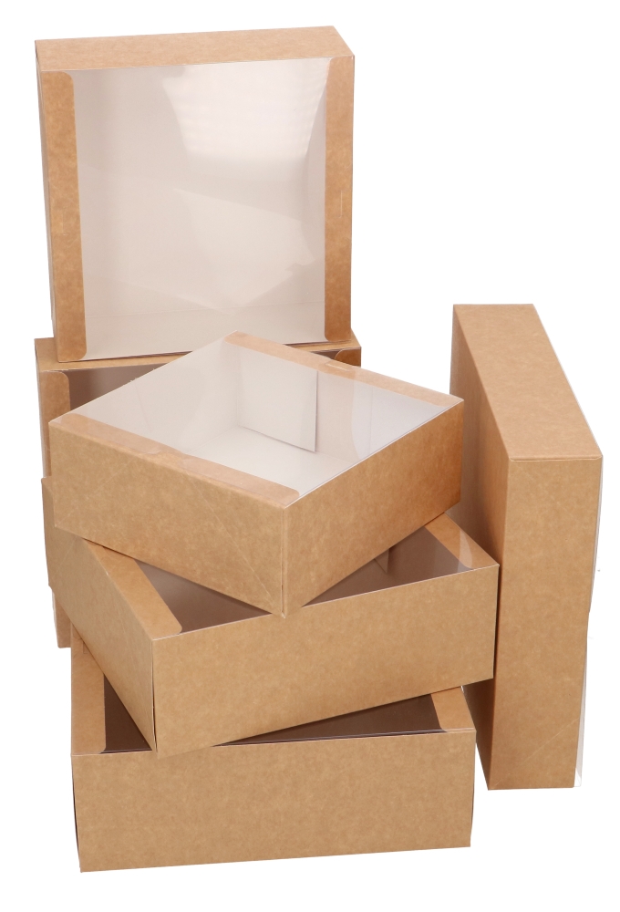 Geschenkdozen Kraft Savor Met PVC Venster 23x23x6cm Kraft 10stuks