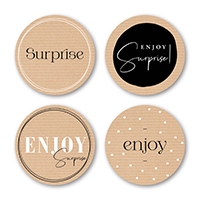 Luxe Etiketten Feest Surprise & Enjoy Kraft 4cm 4x 125stuks