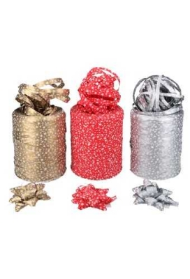 Kerst Mini Bows Strik Rond 70mm Raffia Rood & Sterren & Plakker 100st