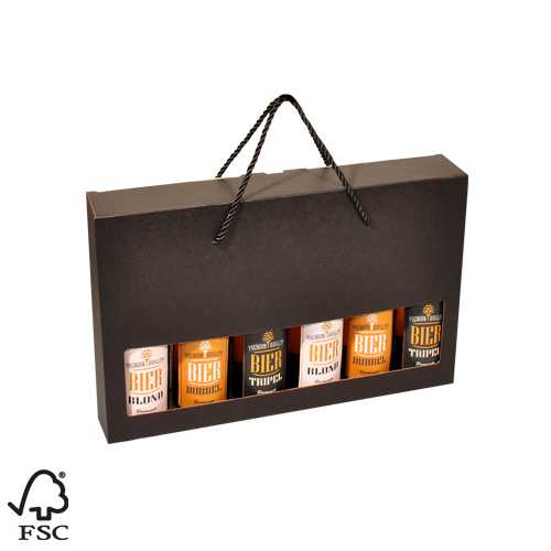 Bierverpakking Zwart voor 6 flesjes met Koord 33cl FSC® 50stuks