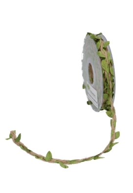 Geschenklint Koord Jute Naturel  & Groen Leaves 30mm x 10meter