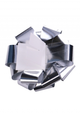 Strikje Fiocchi R70mm Lint 19mm Metallic Zilver Met Plakker 40stuks