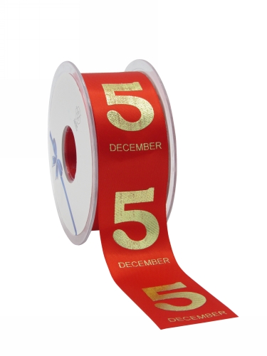 Luxe Satijnlint Sint 5 december Rood 38mm x 25meter