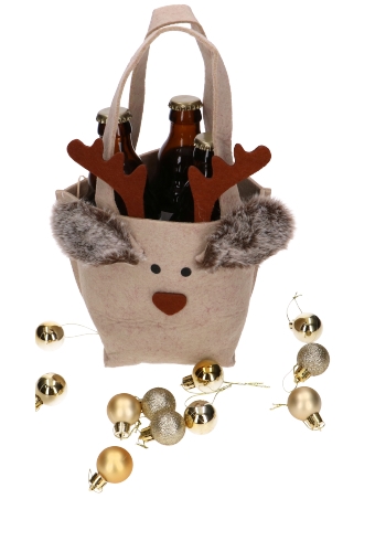 Bierverpakking Vilt Blitzen Het Rendier Groot 10x11x29cm 1stuks